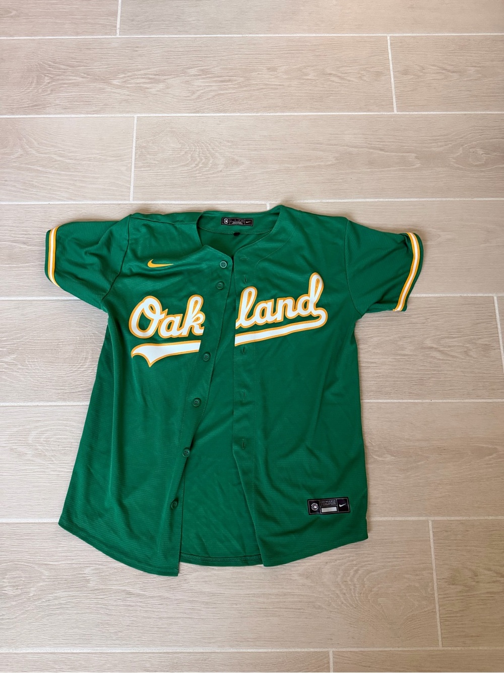 Nike Green Oakland Kids Baseball Jersey with Yellow Trim